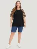Leopard Print Contrast Raglan Sleeve T-shirt sold by Bloomchic