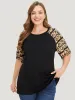 Leopard Print Contrast Raglan Sleeve T-shirt sold by Bloomchic