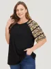 Leopard Print Contrast Raglan Sleeve T-shirt sold by Bloomchic