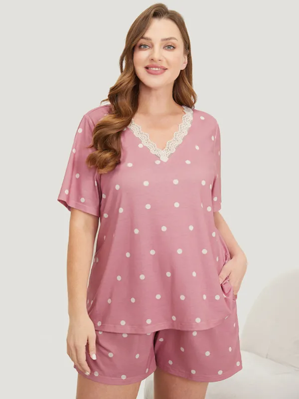 Polka Dot V Neck Lace Trim Sleep Top sold by Bloomchic