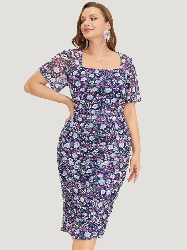 Floral Print Ruched Square Neck Dress sold by Bloomchic