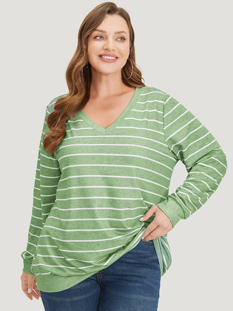 Striped Print V Neck Sweatshirt sold by Bloomchic