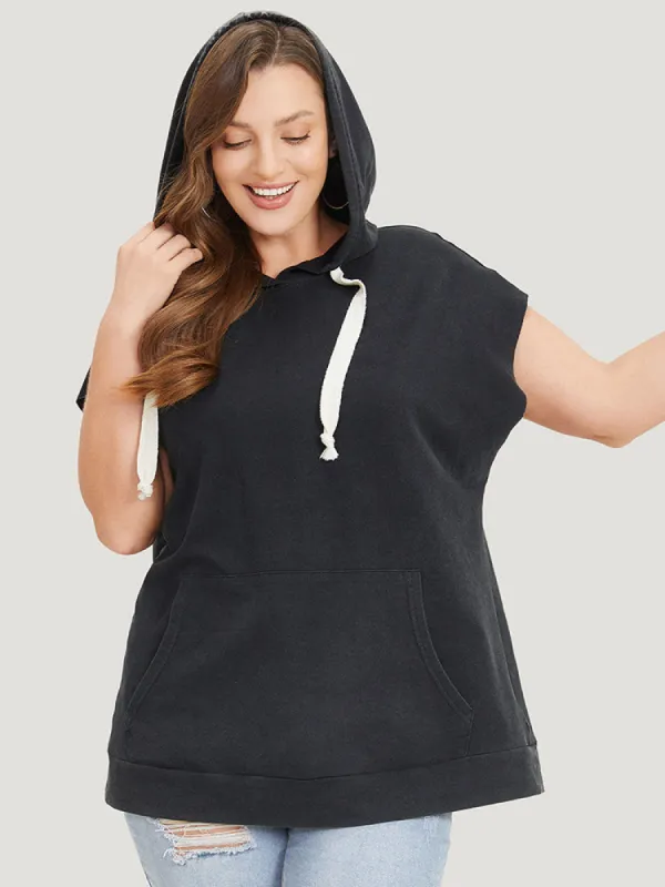 Hooded Ties Pocket Batwing Sleeve T-shirt sold by Bloomchic