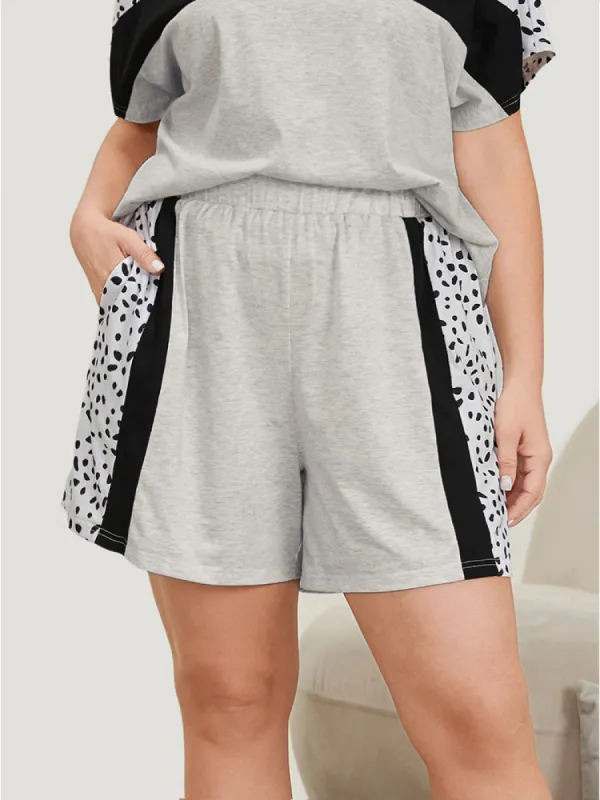 Contrast Patchwork Elastic Waist Sleep Shorts sold by Bloomchic