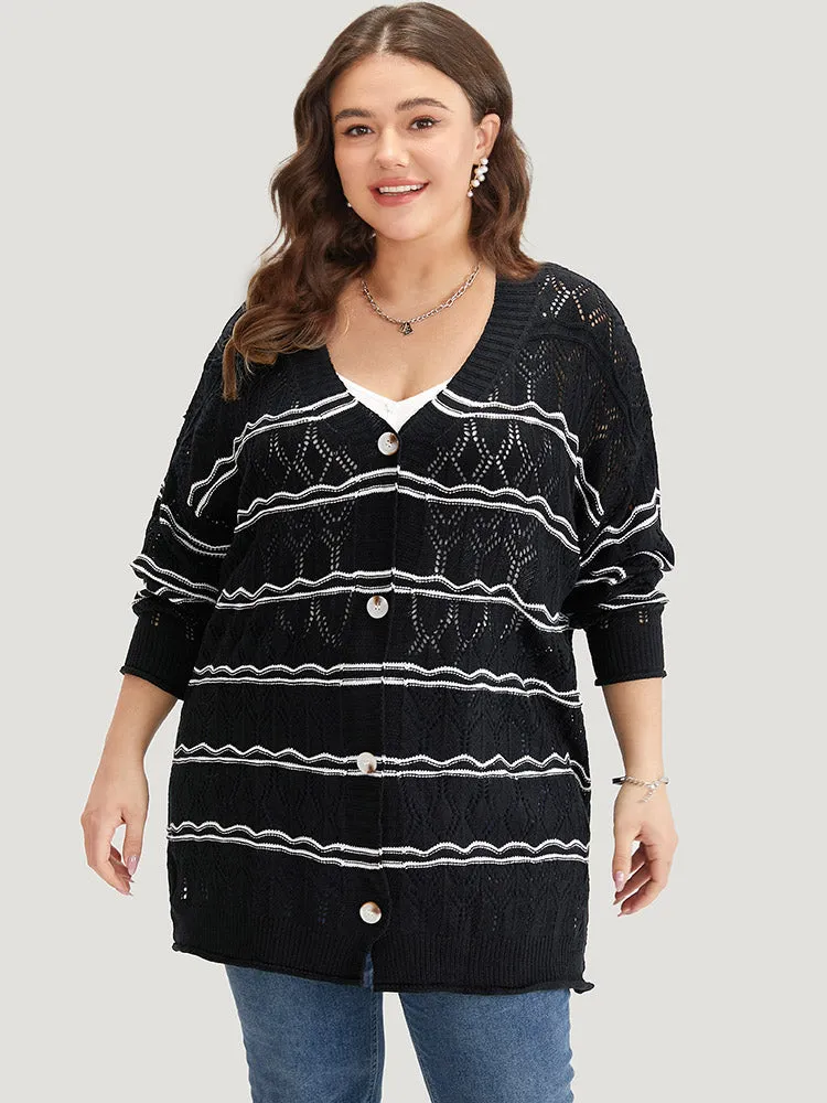 Striped Geometric Button Through Cardigan sold by Bloomchic product image thumbnail 4