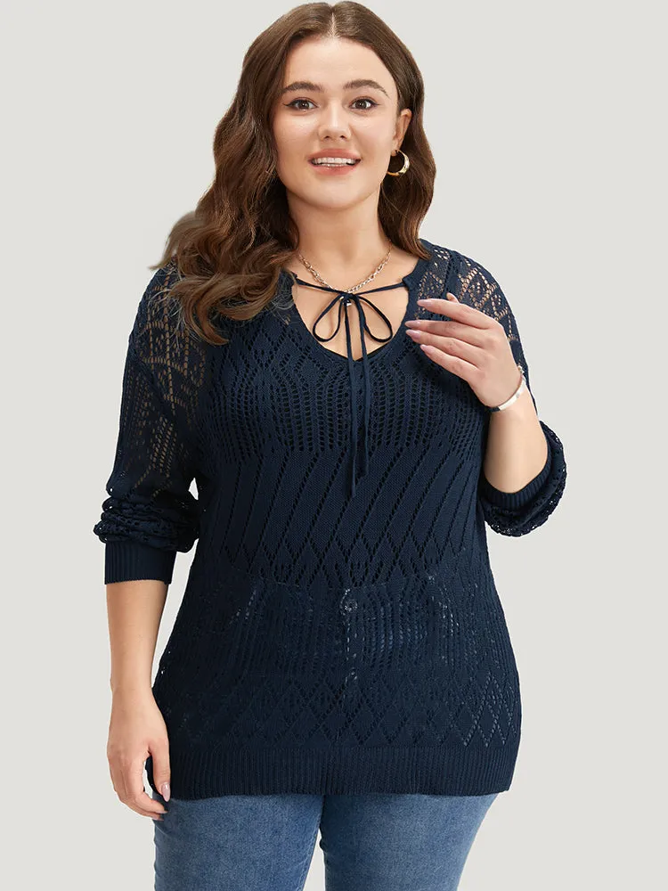 Plain Geometric Hollow Out Knot Neck Pullover sold by Bloomchic product image thumbnail 4