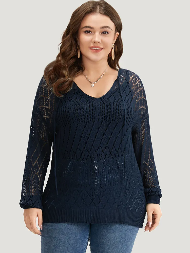 Plain Geometric Hollow Out Knot Neck Pullover sold by Bloomchic