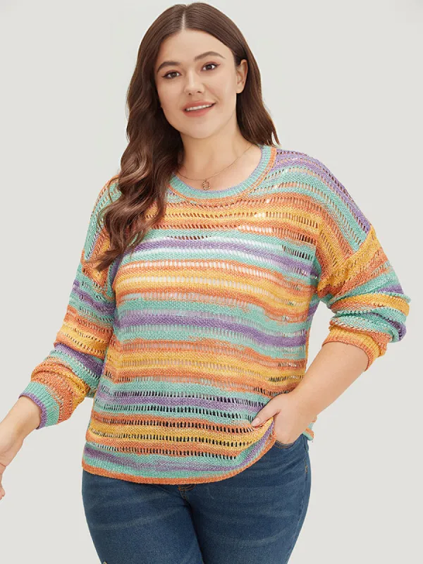 Contrast Striped Cut Out Ombre Pullover sold by Bloomchic
