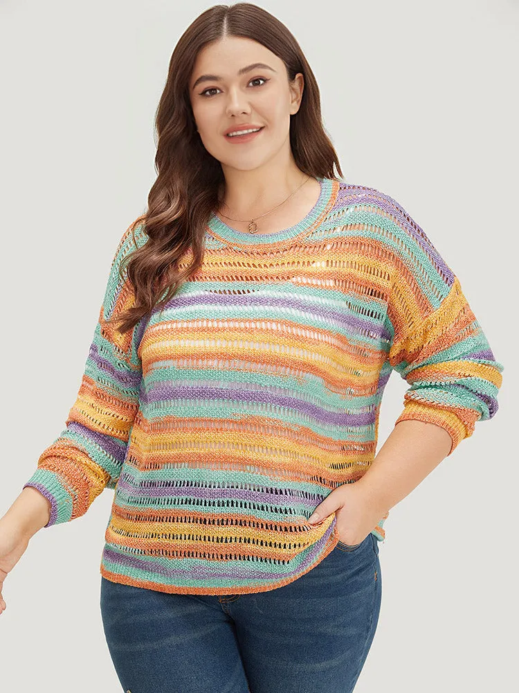 Contrast Striped Cut Out Ombre Pullover sold by Bloomchic