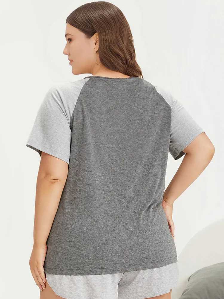 Colorblock Contrast Button Detail Raglan Sleeve Sleep Top sold by Bloomchic product image thumbnail 2