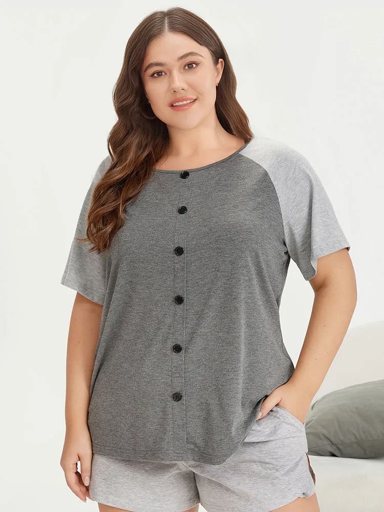 Colorblock Contrast Button Detail Raglan Sleeve Sleep Top sold by Bloomchic product image thumbnail 4