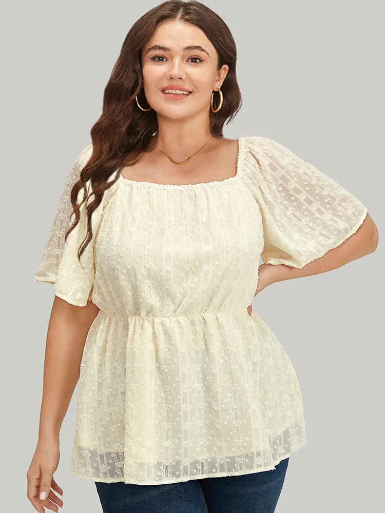 Plisse Mesh Square Neck Elastic Waist Blouse sold by Bloomchic