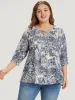 Print Knot Neck Lantern Sleeve Ruffle Hem Blouse sold by Bloomchic