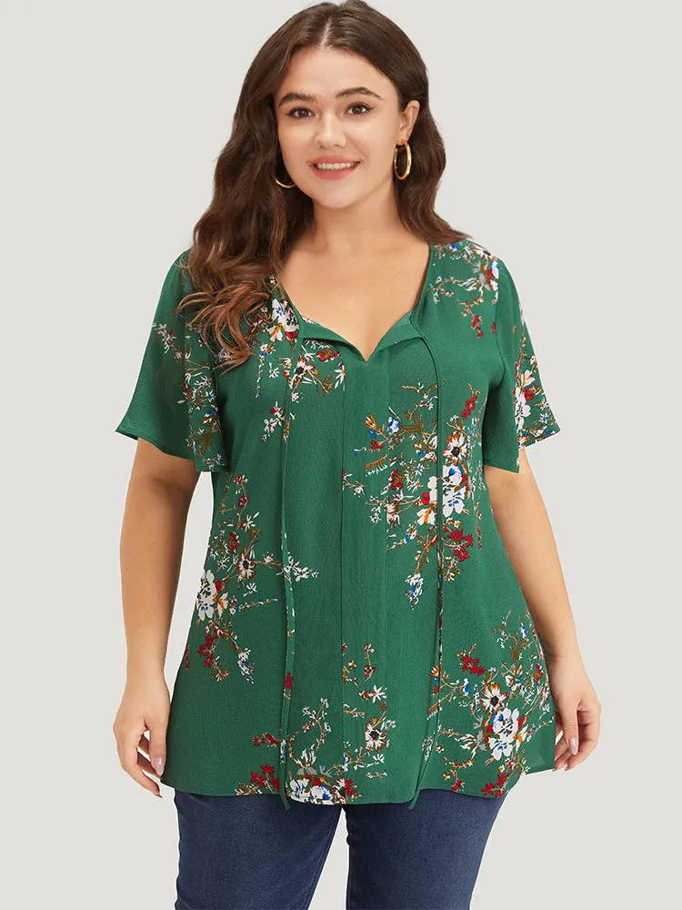 Floral Print Knot Neck Blouse sold by Bloomchic