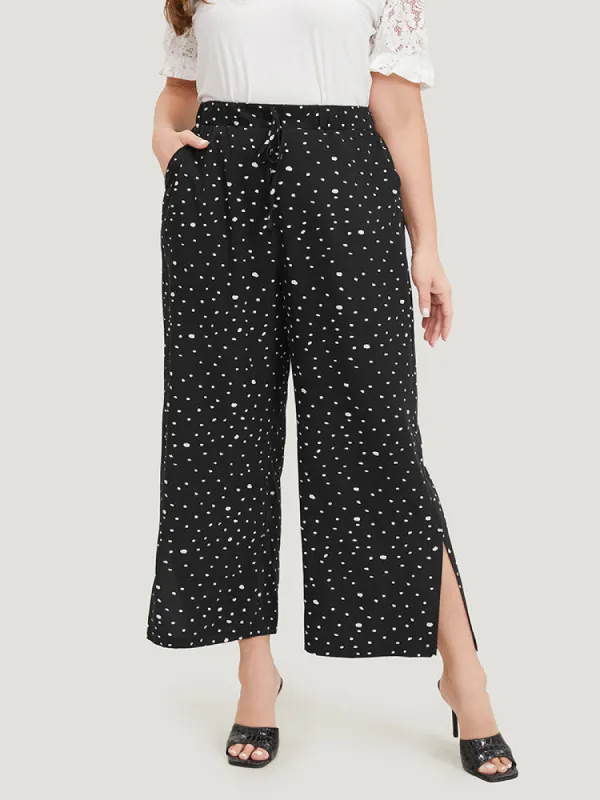 Polka Dot Drawstring Pocket Split Hem Pants sold by Bloomchic