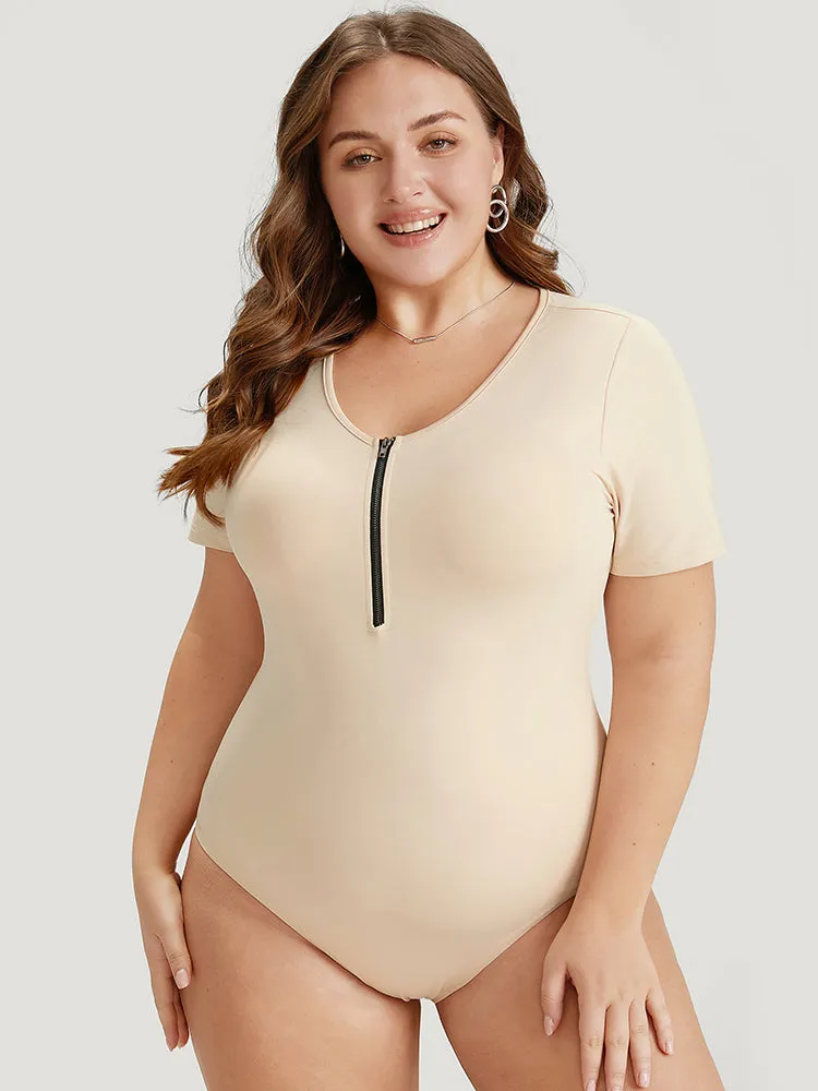 Plain Zipper Half Crew Neck Bodysuit sold by Bloomchic product image thumbnail 3