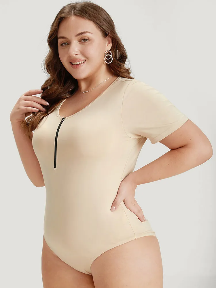 Plain Zipper Half Crew Neck Bodysuit sold by Bloomchic product image thumbnail 4