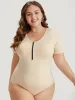 Plain Zipper Half Crew Neck Bodysuit sold by Bloomchic