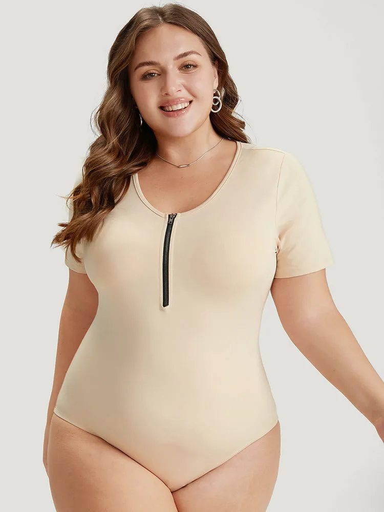 Plain Zipper Half Crew Neck Bodysuit sold by Bloomchic product image thumbnail 5
