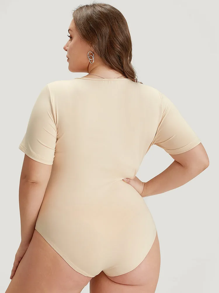 Plain Zipper Half Crew Neck Bodysuit sold by Bloomchic product image thumbnail 2