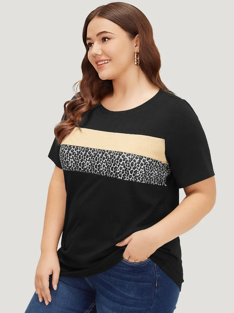 Supersoft Essentials Leopard Colorblock Contrast Round Neck T-shirt sold by Bloomchic product image thumbnail 5