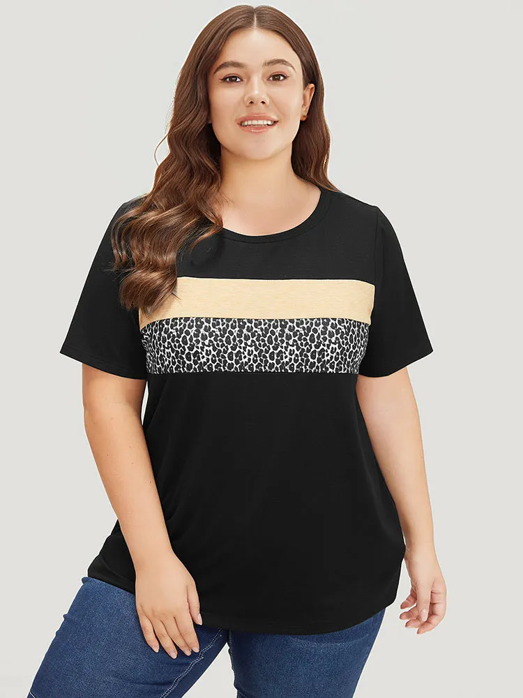 Supersoft Essentials Leopard Colorblock Contrast Round Neck T-shirt sold by Bloomchic product image thumbnail 2