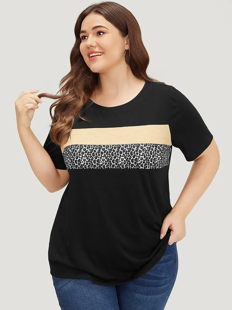 Supersoft Essentials Leopard Colorblock Contrast Round Neck T-shirt sold by Bloomchic product image thumbnail 3