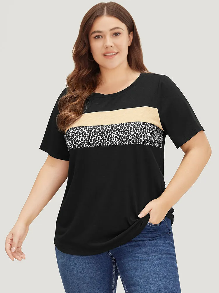 Supersoft Essentials Leopard Colorblock Contrast Round Neck T-shirt sold by Bloomchic product image thumbnail 4