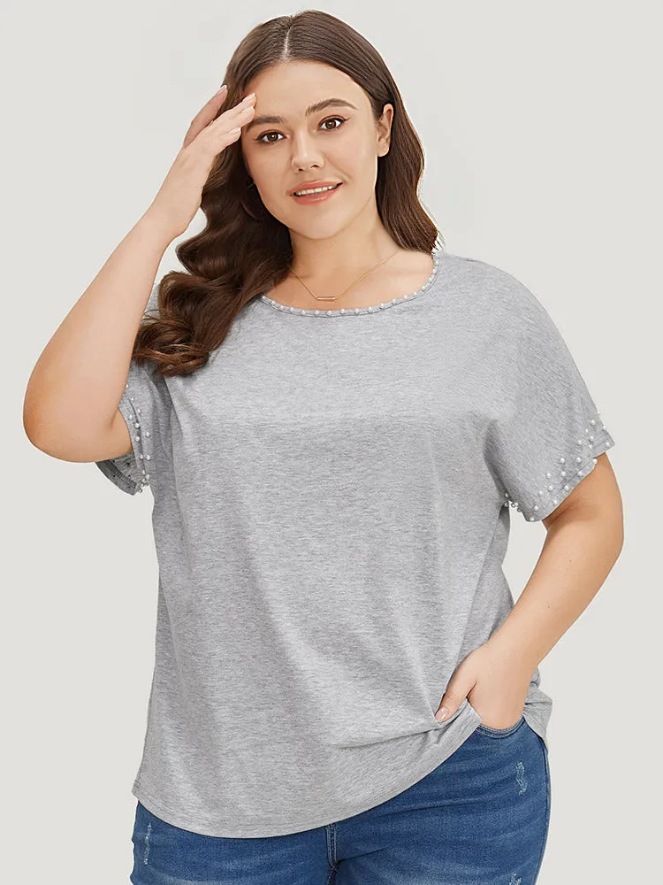 Plain Heather Pearl Beaded Crew Neck T-shirt sold by Bloomchic product image thumbnail 4