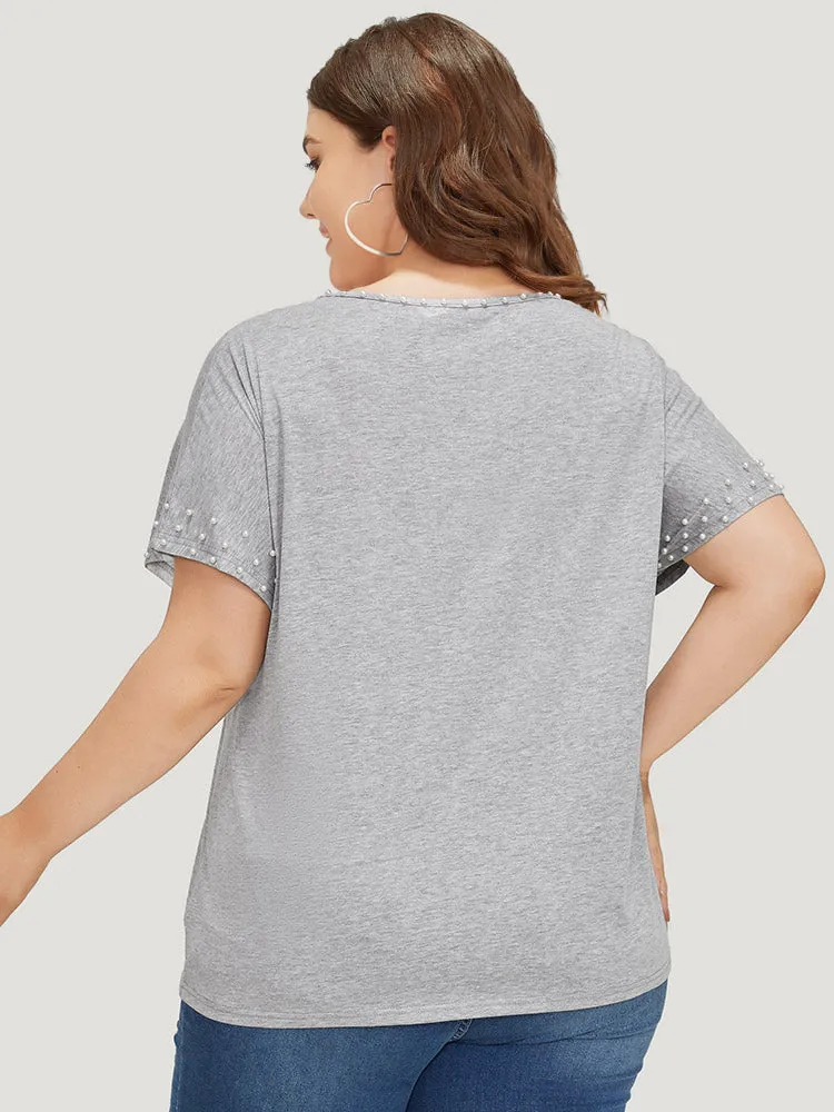 Plain Heather Pearl Beaded Crew Neck T-shirt sold by Bloomchic product image thumbnail 5