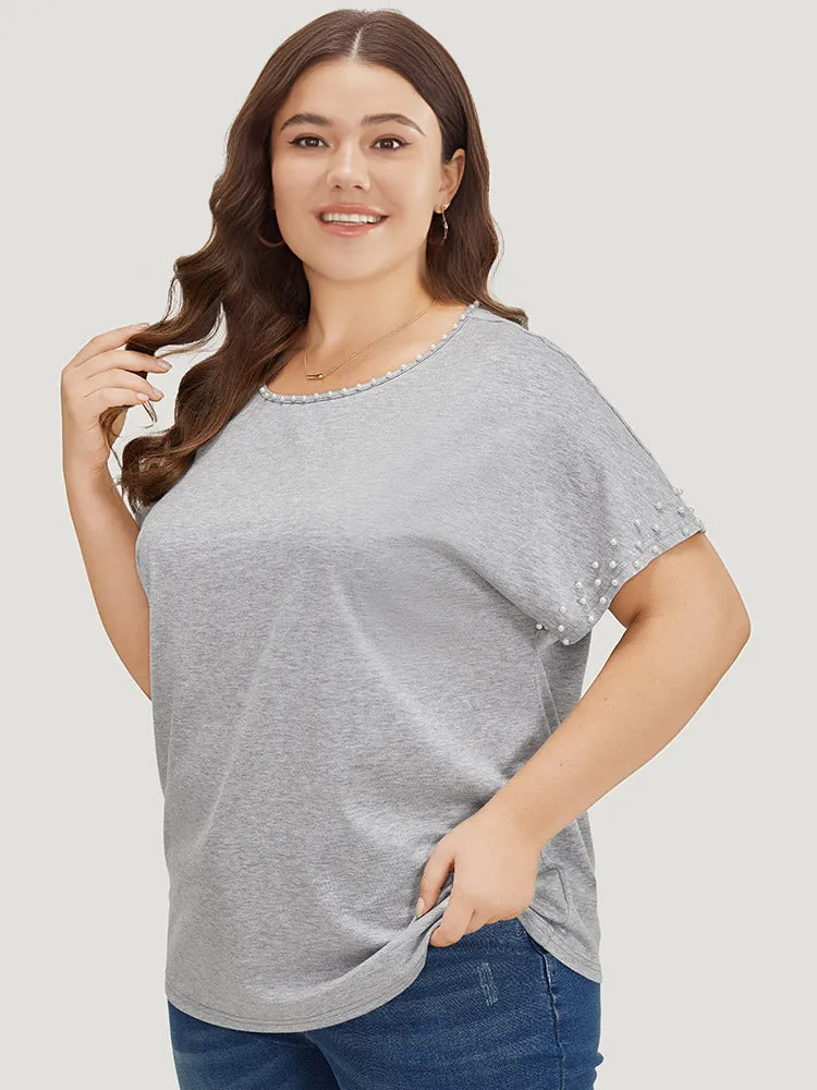 Plain Heather Pearl Beaded Crew Neck T-shirt sold by Bloomchic product image thumbnail 2