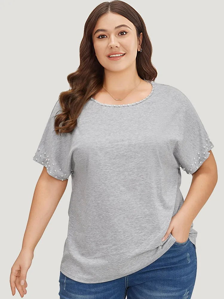 Plain Heather Pearl Beaded Crew Neck T-shirt sold by Bloomchic product image thumbnail 3