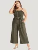 Shirred Frill Trim Belted Button Detail Cami Jumpsuit sold by Bloomchic