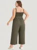Shirred Frill Trim Belted Button Detail Cami Jumpsuit sold by Bloomchic