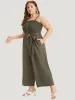 Shirred Frill Trim Belted Button Detail Cami Jumpsuit sold by Bloomchic