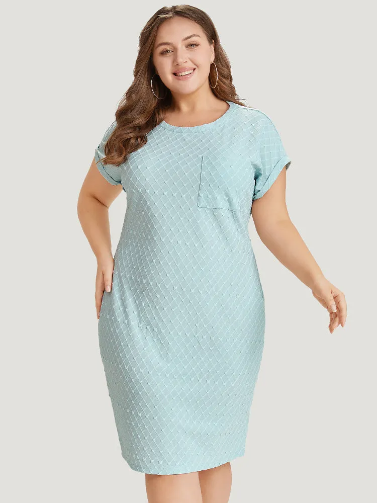 Solid Patched Pocket Cuffed Sleeve Plisse Dress sold by Bloomchic product image thumbnail 3