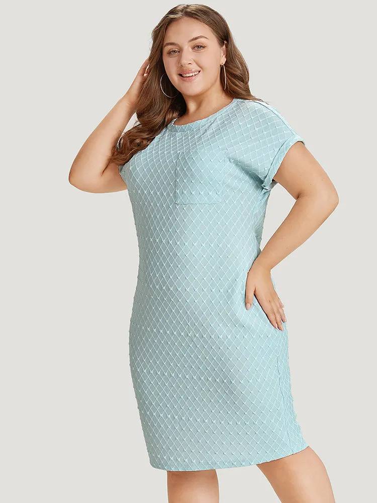 Solid Patched Pocket Cuffed Sleeve Plisse Dress sold by Bloomchic product image thumbnail 4