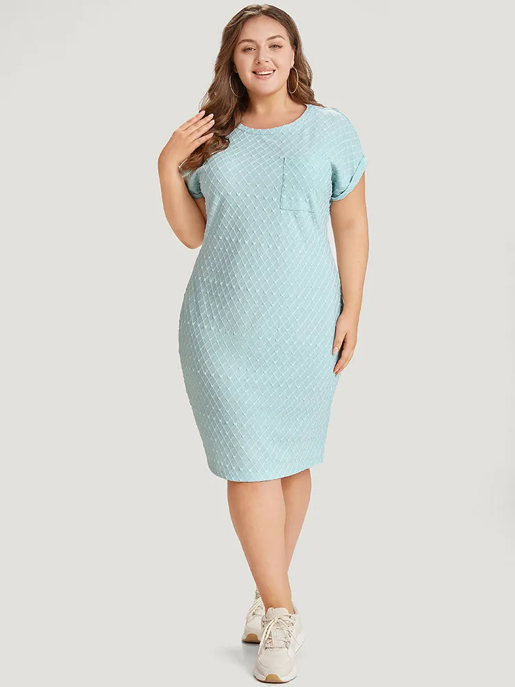 Solid Patched Pocket Cuffed Sleeve Plisse Dress sold by Bloomchic product image thumbnail 2