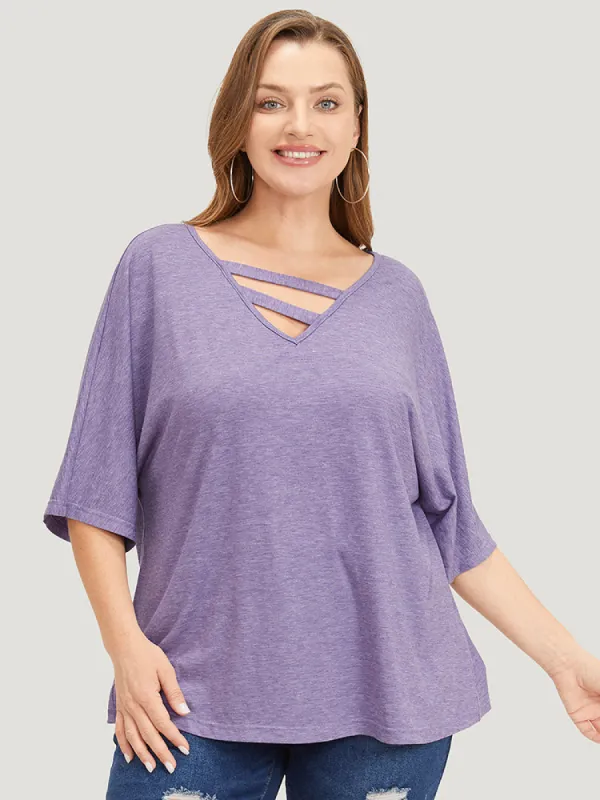 Solid Heather Keyhole Neck Dolman Sleeve T-shirt sold by Bloomchic