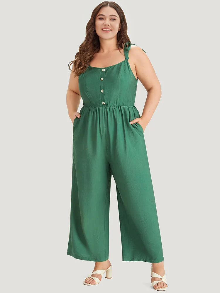 Solid Button Detail Pocket Elastic Waist Knotted Shoulder Jumpsuit sold by Bloomchic product image thumbnail 2