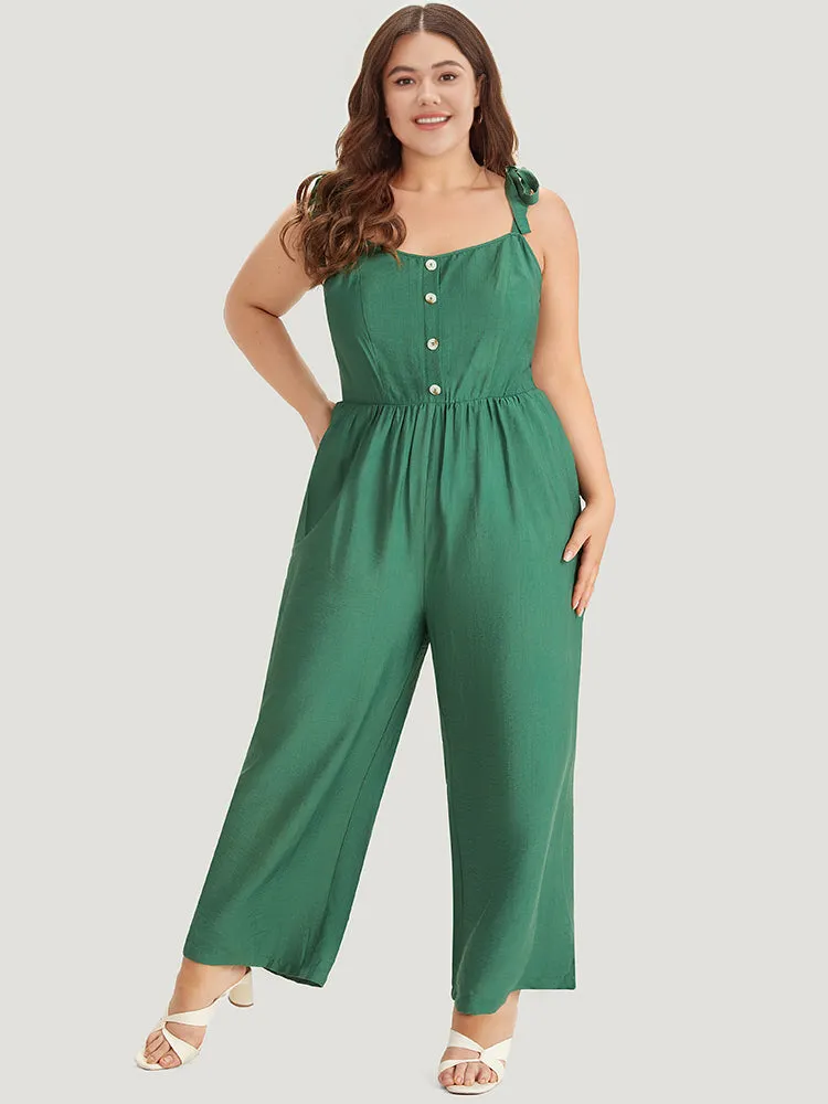 Solid Button Detail Pocket Elastic Waist Knotted Shoulder Jumpsuit sold by Bloomchic product image thumbnail 3