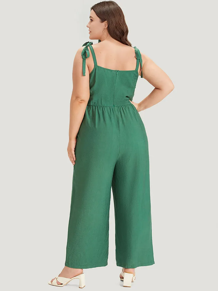 Solid Button Detail Pocket Elastic Waist Knotted Shoulder Jumpsuit sold by Bloomchic product image thumbnail 4