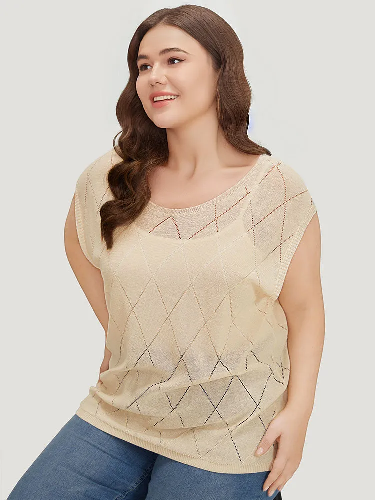 Lightweight Argyle Eyelet Batwing Sleeve Pullover sold by Bloomchic product image thumbnail 3