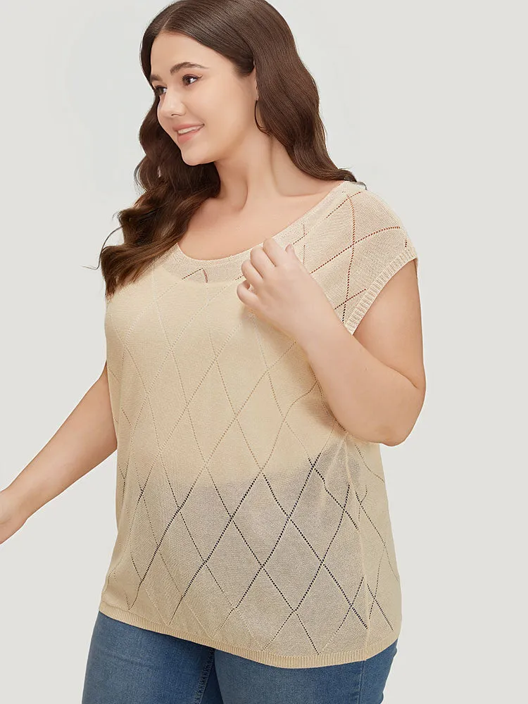 Lightweight Argyle Eyelet Batwing Sleeve Pullover sold by Bloomchic product image thumbnail 4