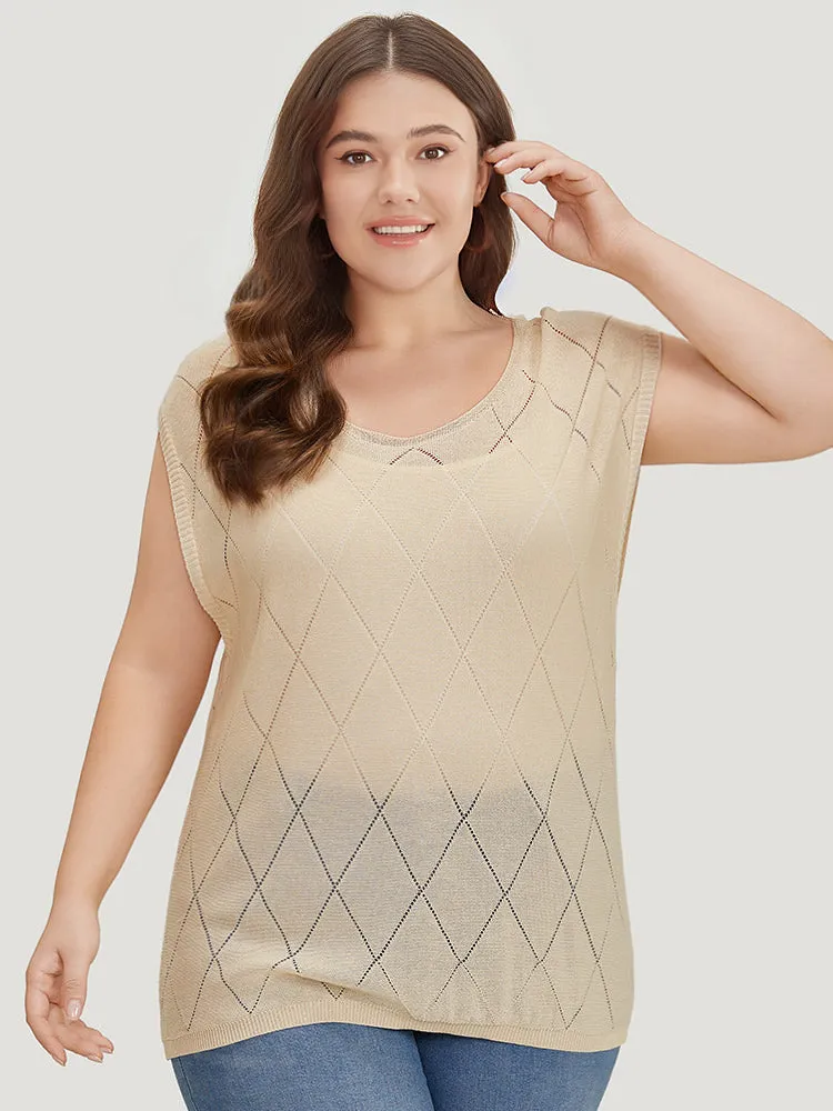 Lightweight Argyle Eyelet Batwing Sleeve Pullover sold by Bloomchic