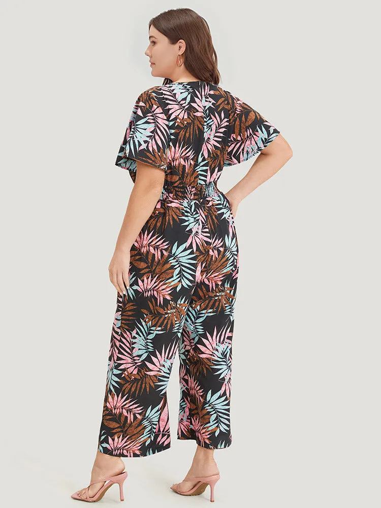 Tropical Print Knot Neck Shirred Wrap Jumpsuit sold by Bloomchic product image thumbnail 5