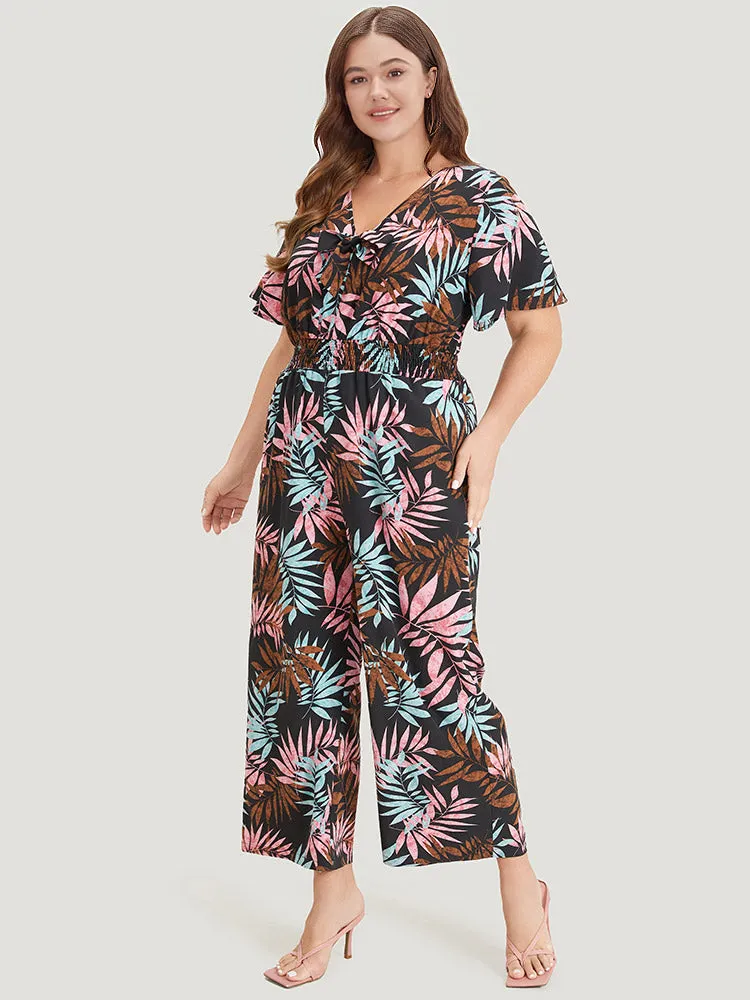 Tropical Print Knot Neck Shirred Wrap Jumpsuit sold by Bloomchic product image thumbnail 2