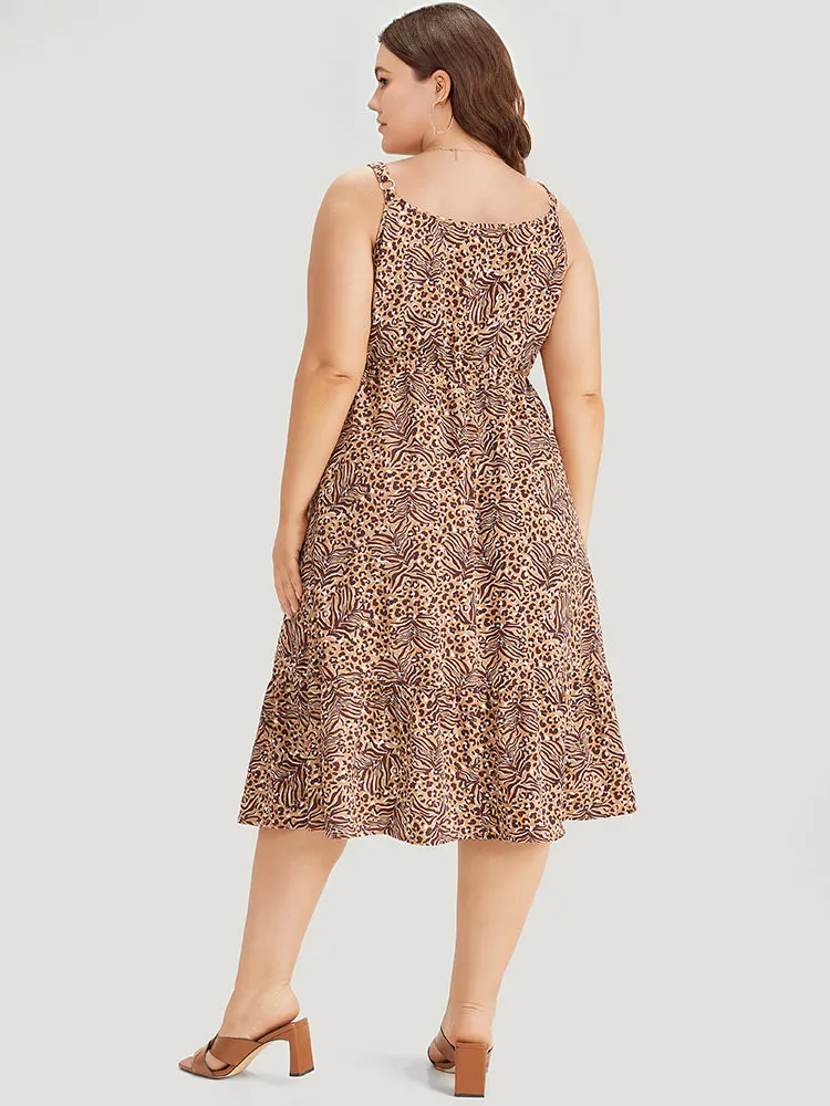 Leopard & Plant Print Ruffle Trim Layered Hem Cami Dress sold by Bloomchic product image thumbnail 4