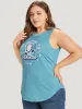 Baseball & Letter Print Arc Hem Contrast Trim Tank Top sold by Bloomchic