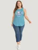 Baseball & Letter Print Arc Hem Contrast Trim Tank Top sold by Bloomchic